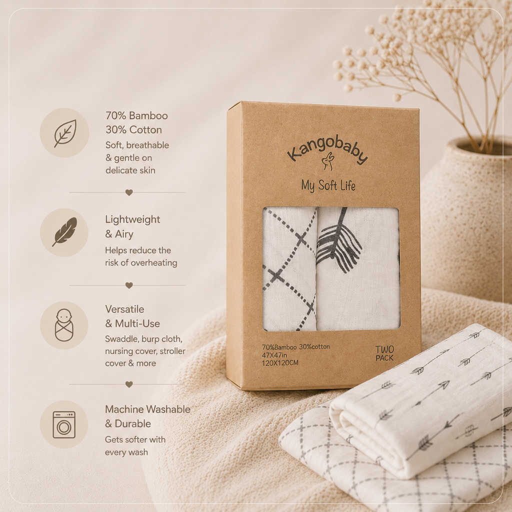 Kangobaby Soft Cotton Baby Swaddle (Single Price)